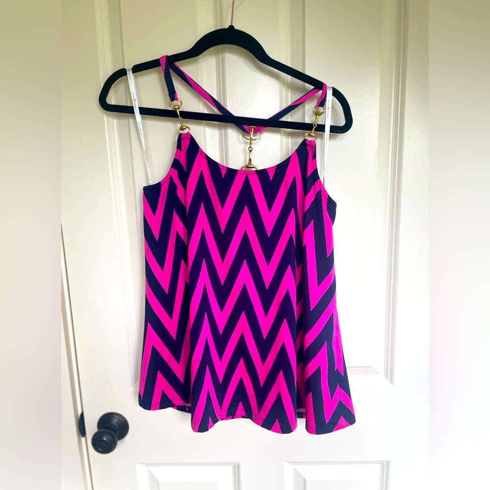 JB by Julie Brown Chevron Tank in size L pink / navy